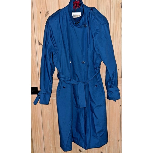 London Fog Jackets & Blazers - Vintage LONDON FOG Trench Coat Turquoise Blue Women's 16 Reg Belted USA